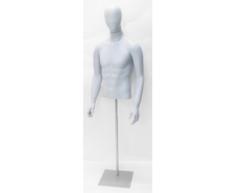 A plastic tailor's mannequin, with head and torso, on turned stem and square base, 172cm high. 