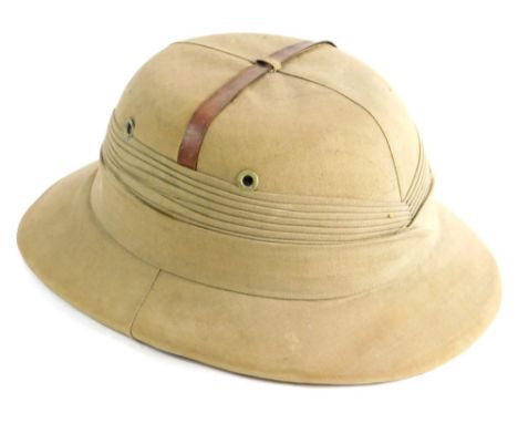 An S and S Vanian Khartoum Sudanese pith helmet, with paper label marked R Campion, with part fitted interior and leather str