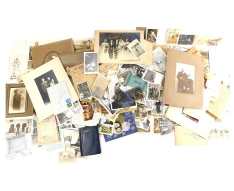 Various postcards, ephemera, early 20thC and other portrait cards, black and white photographs, various scenery, various scen