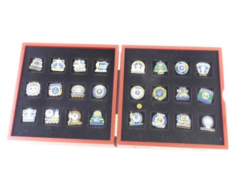 A cased set of Everton Football Club Victory Pin Collection reproduction enamel style badges, in a fitted case, with paperwor