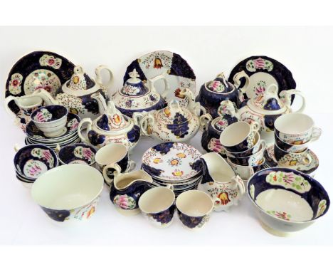 A large selection of late 19th and early 20th century Gaudy Welsh teawares and china:4 teapots and covers;3 two-handled sugar