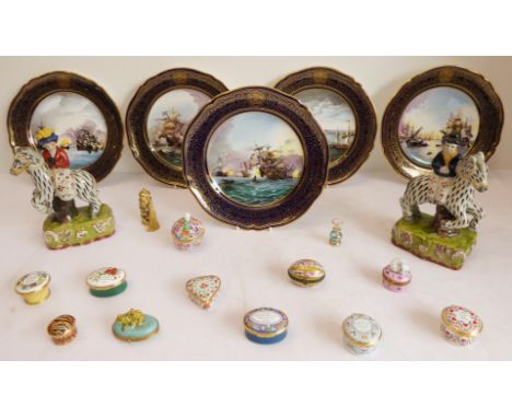 A mixed lot comprising:5 limited edition Spode 'Armada Series' plates;11  enamel boxes to include Halcyon Days;a pair of repr