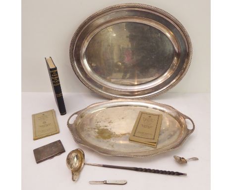 Silver and silver plate to include:an oval silver-plated serving tray and platter;a late 18th to early 19th century silver ca