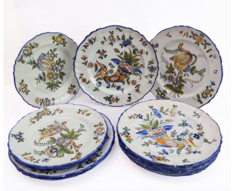 A set of eleven 19th century faience plates by Keller &amp; Guerin at Luneville (early marks). (The largest 25.5 cm in diamet