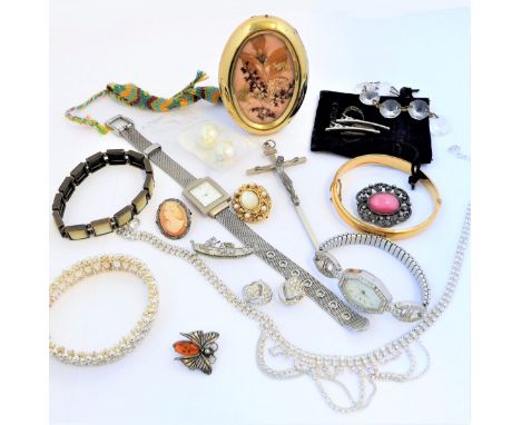 A small quantity of mostly costume jewellery and fashion watches to include:a rolled gold engraved bangle;a silver brooch mod