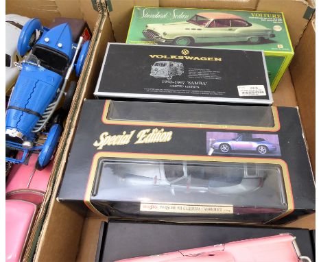 Thirteen die-cast cars (3 boxed and 10 unboxed):Maisto Special Edition Porsche Carrera Cabriolet 1/18 (1994); Standard Sedan 