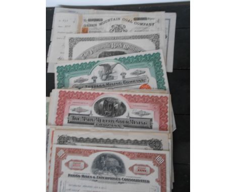 Share certificates: USA. Mining companies from 1868. (27).