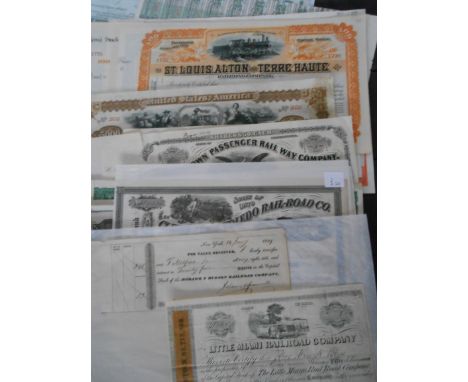 . Share certificates: USA. Railroad companies from 1862, including a receipt for 25 shares dated 1839. (32)