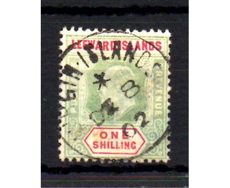 Leewards 1902 1s used with variety ‘DROPPED R IN LEEWARDS’ scarce stamp SG26a cat £