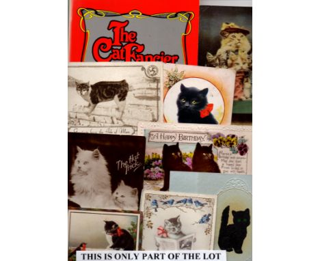   Cats ephemera, 13 postcards, 3 early greetings cards and book ‘The Cat Fancier’ a guide to early feline postcards          