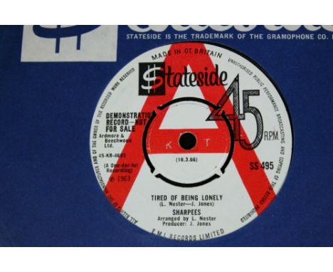 THE SHARPEES - Sought after 7" demonstration copy of Tired Of Being Lonely b/w Just To Please You issued on the white/red Sta