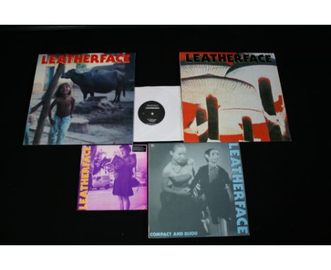 LEATHERFACE - Collection of 2 x LPs, 1 x 10" EP and 1 x 7" single. LPs are Mush 1st UK pressing w/ printed lyric inner (NECK 