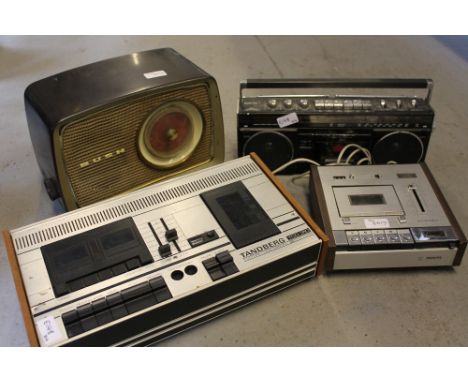 CASSETTE RECORDERS & RADIOS - four items to include a Bush70 AC-DC radio receiver in bakelite case, a Philips N2506 cassette 