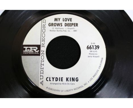 CLYDIE KING - Extremely scarce "audition" copy of My Love Grows Deeper/Missin' My Baby, issued on Imperial circa 1965. The re