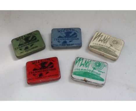 NEEDLE TIN - collection of 5 Russian enamel needle tins.