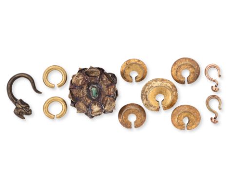 A GROUP OF SOUTHEAST ASIAN JEWELLERY
10th century and later, five Vietnamese silver-gilt slit rings, a pair of silver-gilt cr