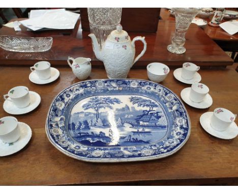bridal rose pattern, comprising of cups, saucers, sugar, cream and coffee pot, together with a meat dish (16) 