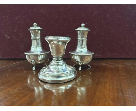 on 3 paw feet, Birmingham, maker HCD, together with small English silver des candlestick, Birmingham maker HCD 