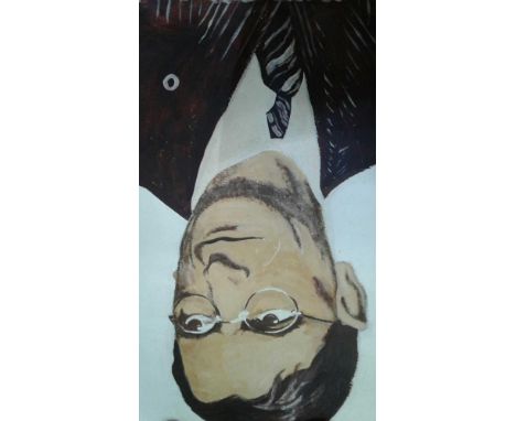 'An Taoiseac', mixed media on paper, signed, together with another portrait 