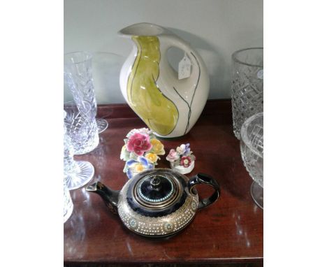 together with a small teapot and two china posies 