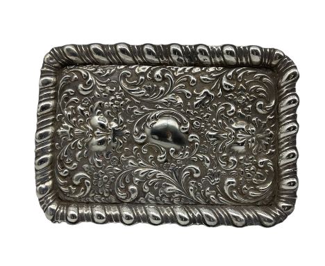 Edwardian embossed silver rectangular dressing table tray Birmingham 1903 Maker Jones &amp; Crompton, 30cm x 21cm 10oz