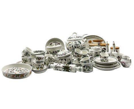 Quantity of Portmerion 'Botanic Garden' pattern comprising soup tureen and ladle, three storage jars, flan dishes, plates, ra