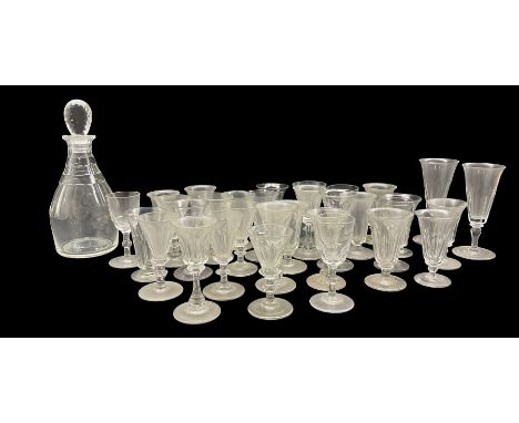 Collection of various 19th century wine glasses, early 19th century decanter etc