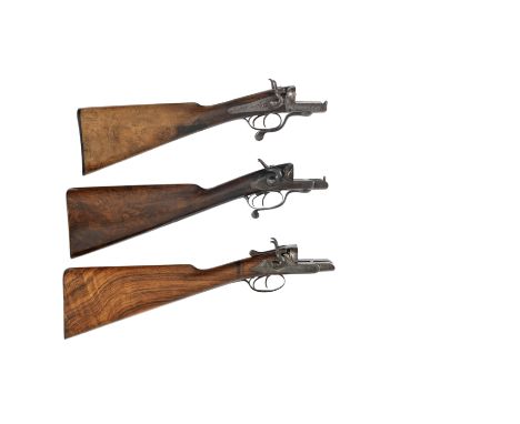 The parts of a 12-bore sidelock hammer gun by GriffithsThe stock, action and forend of gun no. 1854Jones patent rotary-underl