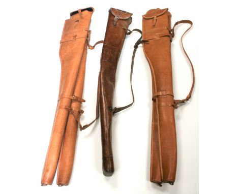 Three leather double gunslipsThe lighter two slips 129cm in lengthDark leather slip  123cm in lengthFor further information o