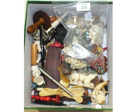 A small quantity of costume jewellery, reproduction composite Japanese netsuke and miscellaneous items.