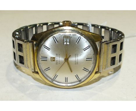 Tissot, a gentleman's Visodate Automatic Seastar gold-plated wrist watch, on plated bracelet.