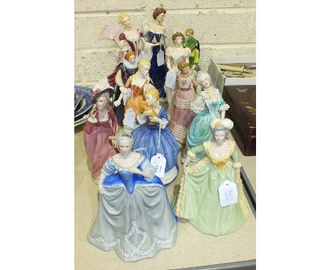 Two Goebel figures, "Edwardian Grace 1911" and "Waiting for his Love 1925", 21.5cm high and eleven other ceramic figurines, i