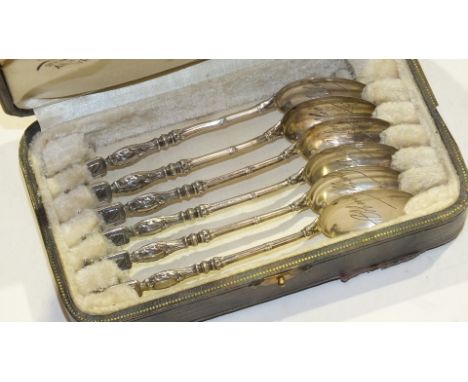 A cased set of six French silver teaspoons, each with crown and coat of arms finial and inscribed "Abbeville" in bowl, the ca
