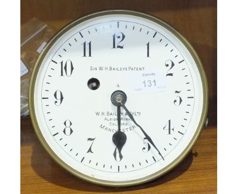 A single fusée wall clock movement, the ceramic 17cm dial marked "Sir W H Bailey's Patent, W H Bailey &amp; Co. Ltd, Albion W