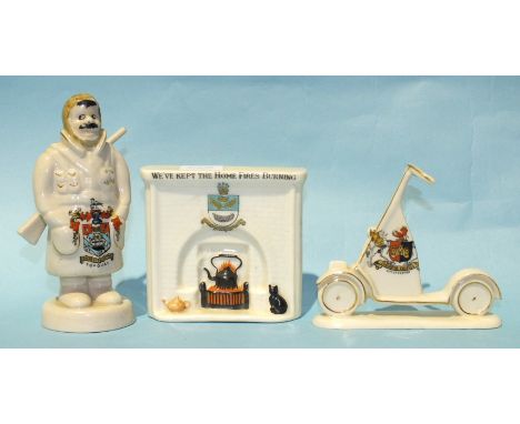 A Carltonware crested figure of 'Old Bill', standing figure of Bruce Bairnsfather's cartoon character, (no inscription), Torq