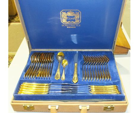 A 'Royal Collection' Solingen gilt canteen of cutlery for twelve, in fitted briefcase, (one fork lacking).