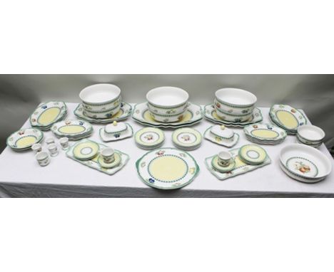 VILLEROY & BOCH AN EXTENSIVE "FRENCH GARDEN FLEURENCE" PATTERN DINNER SERVICE WITH COFFEE CUPS AND SAUCERS, comprising shaped