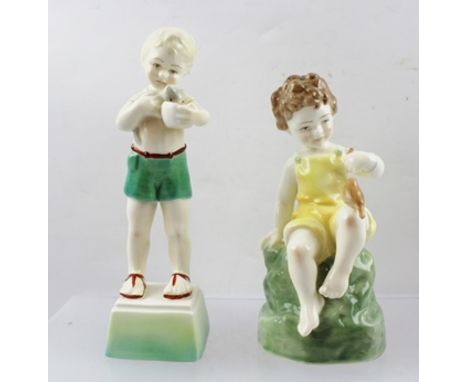 TWO ROYAL WORCESTER FIGURINES "FRIDAY'S CHILD" model numbers 3523 and 3261, both modelled by Freda Doughty, one featuring a c