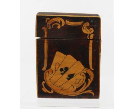 A DECORATIVE EDWARDIAN PLAYING CARD BOX, with hinged cover, the front features a hand of four aces, 11cm high 