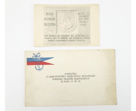 A 1945 Free Polish Army 3rd Carpathian Lancers commemorative booklet together with a related postcard