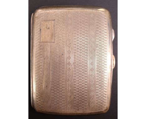 A 1930s silver cigarette case, bearing faux engine turned decoration, the interior gilt and a vacant cartouche, Joseph Gloste