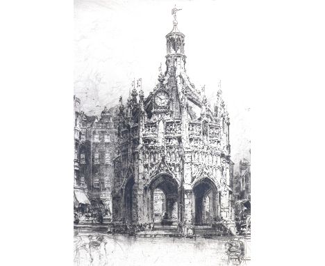 Hedley Fitton (1859 - 1929) "Chichester Cross", a study of the perpendicular market cross in the city centre, dry point etchi