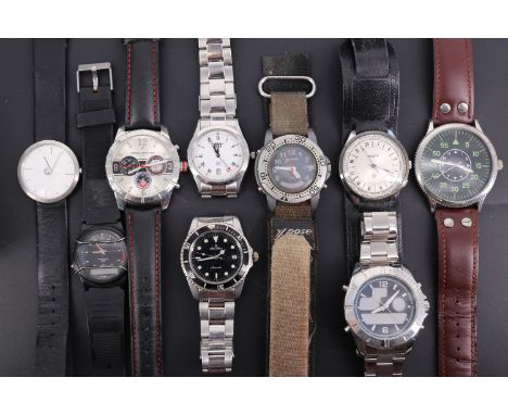A group of wristwatches, including a cased Pierre Bonnet stainless steel chronogram, a Paketa, a Casio, a stainless steel CAT