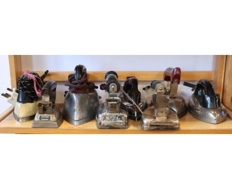 Eight vintage electric irons, including 'Trianon', 'Beaver', etc, three boxed
