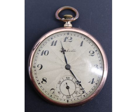 A George V Sackville rolled gold pocket watch, having a 15 jewel crown wind and set Swiss movement and an engine turned silve