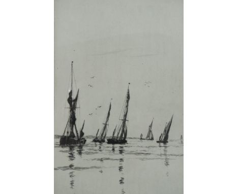 Arthur Bond (1888 - 1958) "Off the Chapman Light", a study of a group of boats sailing along the south coast with the lightho