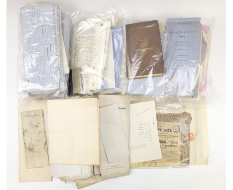 A quantity of 19th Century and later ephemera, including reports and correspondence relating to railways and life assurance, 