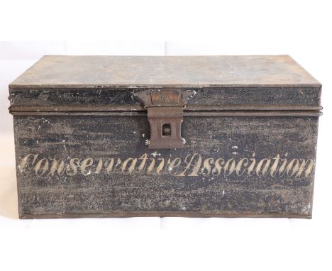 An early 20th Century painted tinplate deed / storage box, hand painted 'Conservative Association' to the side, lock stamped 