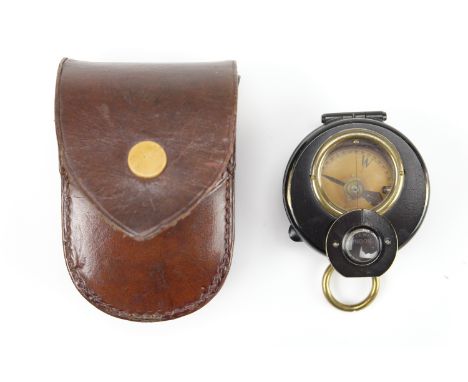 A Great War British army officer's lensatic marching compass by Steward of London, in Asprey belt pouch