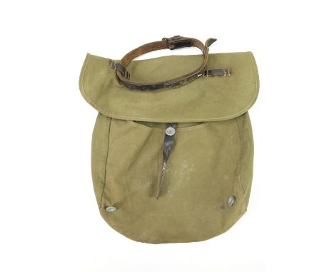 A German Third Reich army bread bag together with a leather equipment strap